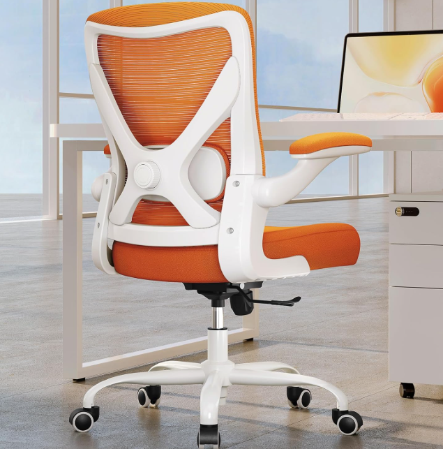 Ergonomic Office Chair - X-Shaped Computer Desk Chair Comfy, Gaming Chair, Office Chair with Lumbar Support, Mesh Office Chairs, Desk Chair for Long Hours(White-Orange)