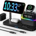 5 in 1 Wireless Charging Station for Apple,Mag-Safe Charger with Alarm Clock Night Light for Multiple Devices,Nightstand Charging Station for iPhone 17/16/15/14/13/12,Apple Watch Series,Air-Pods, Black 