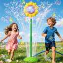 Bubble Machine for Kid, Flower Bubble Maker with Lights and Music, Adjustable Height Bubble Stand Machine with Water Spray for Kid, Automatic Bubble Machine for Parties Birthday Wedding Outdoor