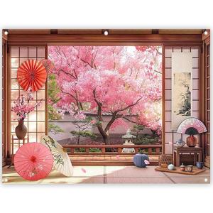 8x6ft Fabric Spring Cherry Blossoms Backdrop Japanese Sakura Garden Photography Background Room Courtyard Indoor Party Decorations Photo Banner Props