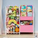 Kids Bookshelf and Toy Storage, 3 Tier Kids Book Shelf for Kid Rooms with Stuffed Animal Storage, Toy Storage Organizer, Stuffed Animals Zoo Storage Cage for Bedroom, Nursery, Playroom (Pink)