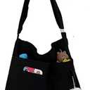 Economical Cotton Canvas Tote Bag,Women Hobo Shoulder Bag Crossbody Handbag with 3 External Pocket,Zipper Closure