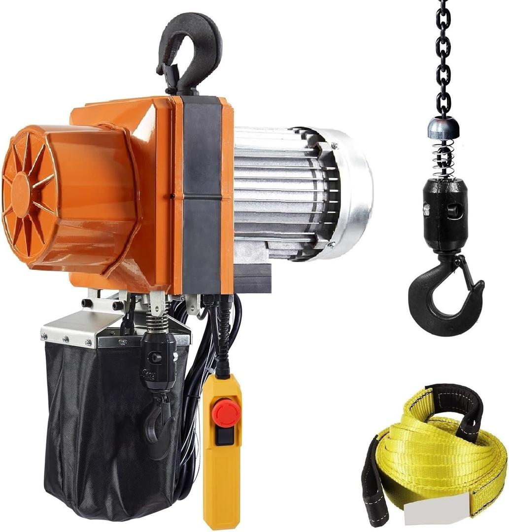 VEVOR Electric Chain Hoist, 2200 lbs/1 ton Capacity, 10 ft Lifting Height, 10 ft/min Speed, 120V, Single Phase Overhead Crane with G100 Chain, 10 ft Wired Remote Control for Garage, Shop, Hotel, Homes. Incomplete set missing G100 chain/strap
