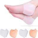 Heel Protectors Silicone, 4 Pairs Gel Heel Pads Cushion for Blister Prevention Achilles Tendinitis, Heal Dry Cracked Heels Plantar Fasciitis Inserts, Breathable Heel Cups for Heel Pain, Men and Women (2pairs White & 2pairs Natural)