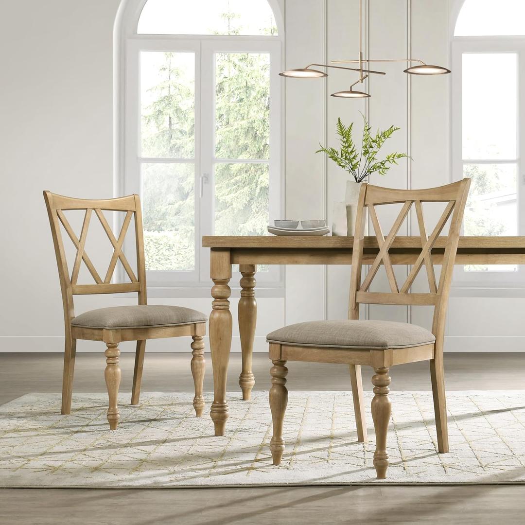 Roundhill Furniture Verta Solid Wood Cross-Back Dining Chairs, Set of 2, Light Oak Finish, 20.2 inches x 24 inches x 38.8 inches