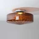 Bofea-Semi Flush Mount Ceiling Light with Water Ripple Glass Shade,Mid Century Modern Amber Glass Overhead Lights,Hallway Lighting,Vintage Close to Ceiling Light Fixtures for Kitchen Entryway