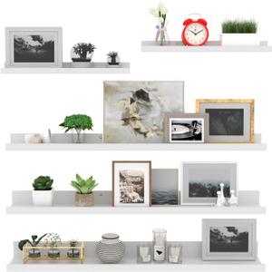 Giftgarden 36 Inch Large Floating Shelves for Wall Set of 5, White Wood Wall Shelves for Bathroom, Bedroom, Kitchen, Living Room Storage and Decoration, Wooden Picture Ledge