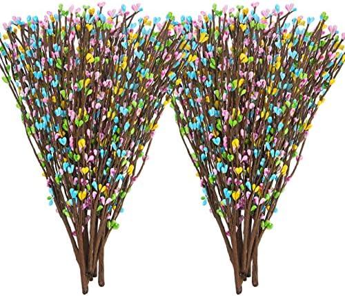 Juinte 15 Packs Easter Berry Garland Artificial Sprays Wire Spring Pip Berry Decorative Garland Picks Floral Pip Picks Stems for Easter Crafts Floral Arrangement Wreath Making