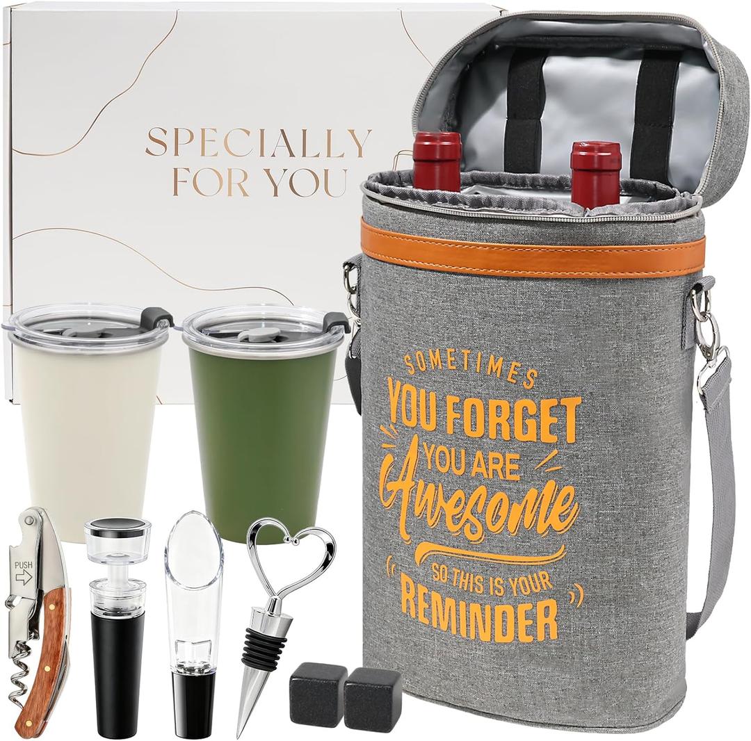 Wine Lovers Gift Set Insulated Cooler Bag Holds 2 Bottles & Includes 2 Tumblers Perfect Portable Carrier for Outdoor Adventures Ideal Birthday Valentine's Day Anniversary Gift for Women Men