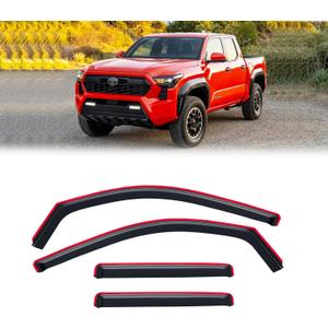 in-Channel Rain Guards for Toyota Tacoma 2024-2026 Double/Crew cab, Window Visor Shields Vent Deflector Shade Wind Dark Smoke 2025 24 25 26, Tape-On Inside-Mount, 4PCS