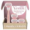 Gillette Venus ComfortGlide White Tea Women's Razor, Handle + 4 Blade Refills