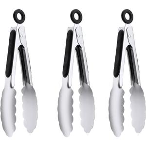 7" Small Kitchen Tongs Set of 3, Stainless Steel Ice Tongs Food Tongs, Mini Serving Tongs for Appetizers, Salad, Buffet (7", 3PCS)