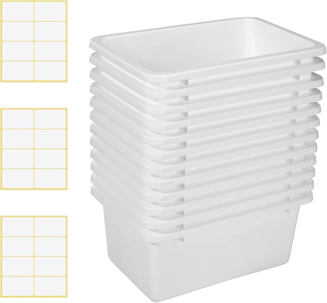Zonon 12 Pcs Plastic Cubby Storage Bins Classroom Cubby Organization Storage Containers with 1 Pack Self Adhesive Labels Bin for Office Library School Home(White Color)