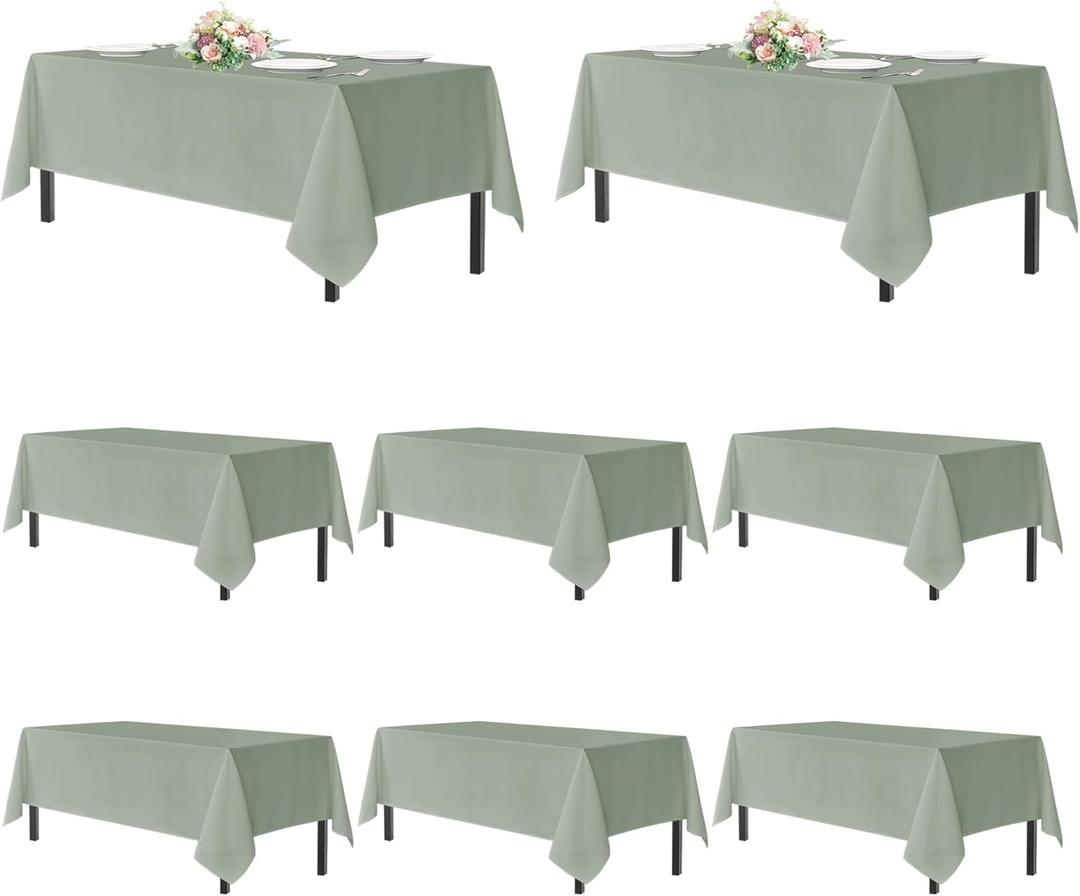 sancua Sage Green Tablecloths for 8 Foot Rectangle Tables, 8 Pack - Washable Polyester Fabric Table Cloth for Wedding Party, Birthday, Banquet Reception, 60x120 Inch
