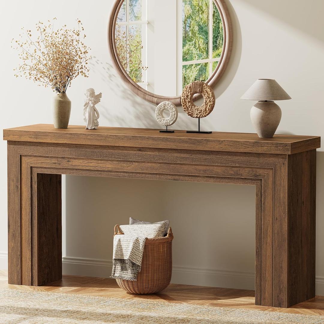 Huuger 63 Inch Entryway Table, Retangular Console Table with Storage, Farmhouse Sofa Table Behind The Couch, Long for Entrance, Hallway, Foyer, Living Room, Rustic Brown (11.8"D x 63"W x 33.5"H)