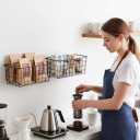 2 Set Adhesive Hanging Wall Basket Inside Cabinet Door Organizer,Wall Storage Basket-No Drilling Adhesive wall Basket for Cupboard Door,Space-Saving Small Hanging Baskets for Wall Mount Storage,Black