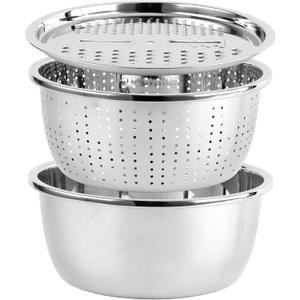 COOK WITH COLOR Stainless Steel Mixing Bowls Set - Nesting Bowls with Non-Slip Bottom and Easy-Grip Handles, Silver, 3 Pieces