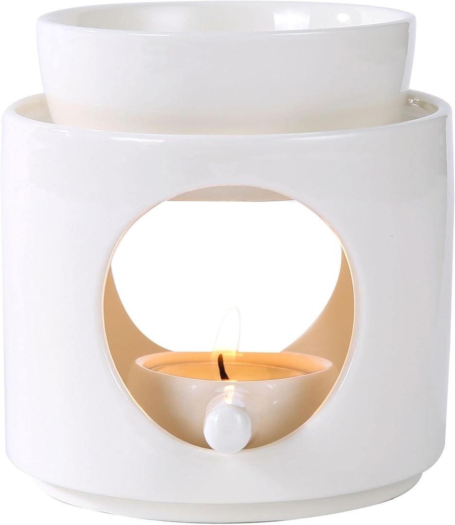 Essential Oil Burner for Scented Oil, Oil Warmer, Tealight Wax Melt Warmer, Candle Diffuser, Tea Light Holder, White