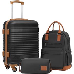Coolife Luggage Set 3 Piece Luggage Set Carry On Suitcase Hardside Luggage with TSA Lock Spinner Wheels(Black, 3 piece set (BP/TB/20))
