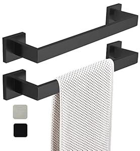 16 Inch Towel Bar 2 Pack for Bathrooms 12/16/24/28/32/36 Inch Stainless Steel 304 Brush Nickel Towel Holder Modern Square Towel Rod Rustproof Wall Mount 2 of Pack (16 inch, Matte Black)