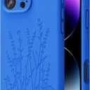 OAOA Magnetic Engraved Case Compatible with iPhone 16 Pro Case, Compatible with Magsafe, Camera All-Round Protection, Slim Liquid Silicone Phone Case for Women Girls, Blue Flower