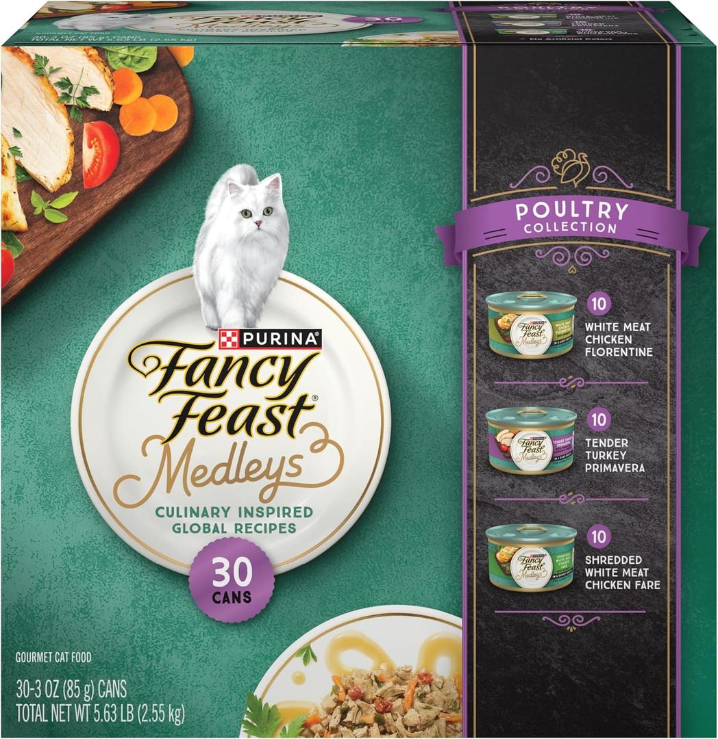 Purina Fancy Feast Medleys Poultry Collection Wet Cat Food Variety Pack - (Pack of 30) 3 oz. Cans