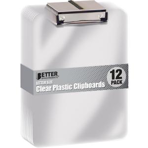 Better Office Products Clear Plastic Clipboards, 12 Pack, Durable, 12.5 x 9 Inch, Low Profile Clip, Translucent Clear, Set of 12