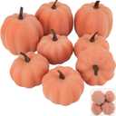 Fake Pumpkins, 8 Pcs Orange Artificial Pumpkins, Plastic Pumpkins for Thanksgiving Party Table Centerpiece Autumn Home Decoration-B