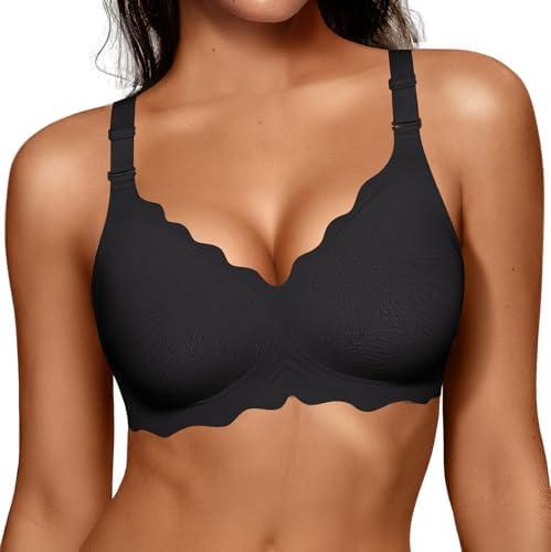 OEAK Women Jelly Bras No Underwire Scalloped Push Up Buttery Soft Tshirt Bra Seamless Full Coverage Convertible Everyday Bra, M
