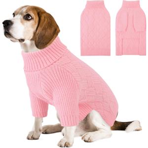 SUNFURA Dog Sweater, Medium Dog Sweaters Doggie Pullover for Fall Winter, Fleece Pet Christmas Sweaters for Holiday, Warm Turtleneck Knitwear for French Bulldog, Boston Terrier, Pink M