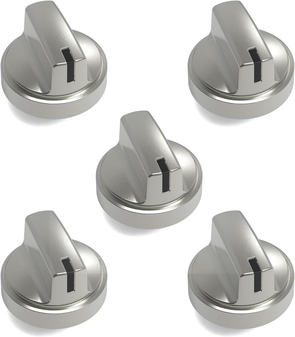 5pcs Upgraded WB03X29300 stove knobs replacements parts,gas stove range electric universal cooktop knobs,oven surface burner control knob, replace KIP5T06 191D8446,AP6301265, 4585904 PS12296155 etc (Stainless Steel)