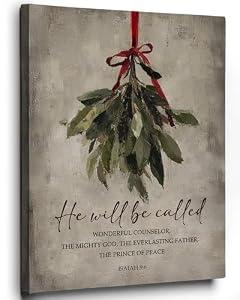 Ebroniah Christmas Mistletoe Christian Wall Art, Vintage Winter Festive Scripture Canvas Wall Art Decor for Living Room, Rustic Farmhouse Prints Framed Artwork for Walls Bedroom Kitchen Home 12x15in