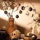 DecorbyHannah Christmas Tree Ornaments Decorations Indoor, 21ct Black Gold Hanging Gothic Christmas Ornaments for Small Tree with Skulls, Spooky Shatterproof Plastic Ball for Home Party Table Decor