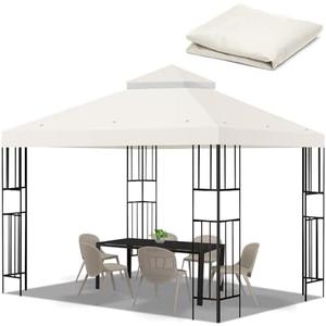 10x10 FT Gazebo Replacement Top, Canopy Replacement Cover Double Tiered for Outdoor BBQ Roof Cover Grill Shelter (Beige)