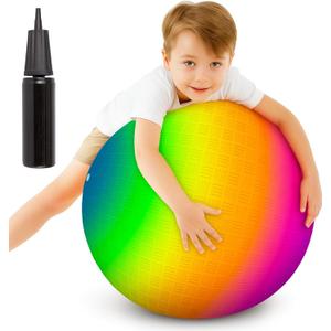 ArtCreativity Rainbow Playground Ball for Kids with Hand Pump, Bouncy 18 Inch Rubber Kick Ball for Backyard, Park & Beach Outdoor Fun, Beautiful Rainbow Colors, Durable Outdoor Toys for Boys & Girls