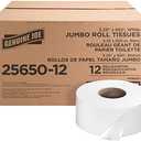 Genuine Joe Jumbo Roll Bath Tissue - 2-Ply White Toilet Paper, 3.3" x 650' per Roll, 12 Count Bulk Pack, Recycled Fiber, Commercial Grade for Dispensers