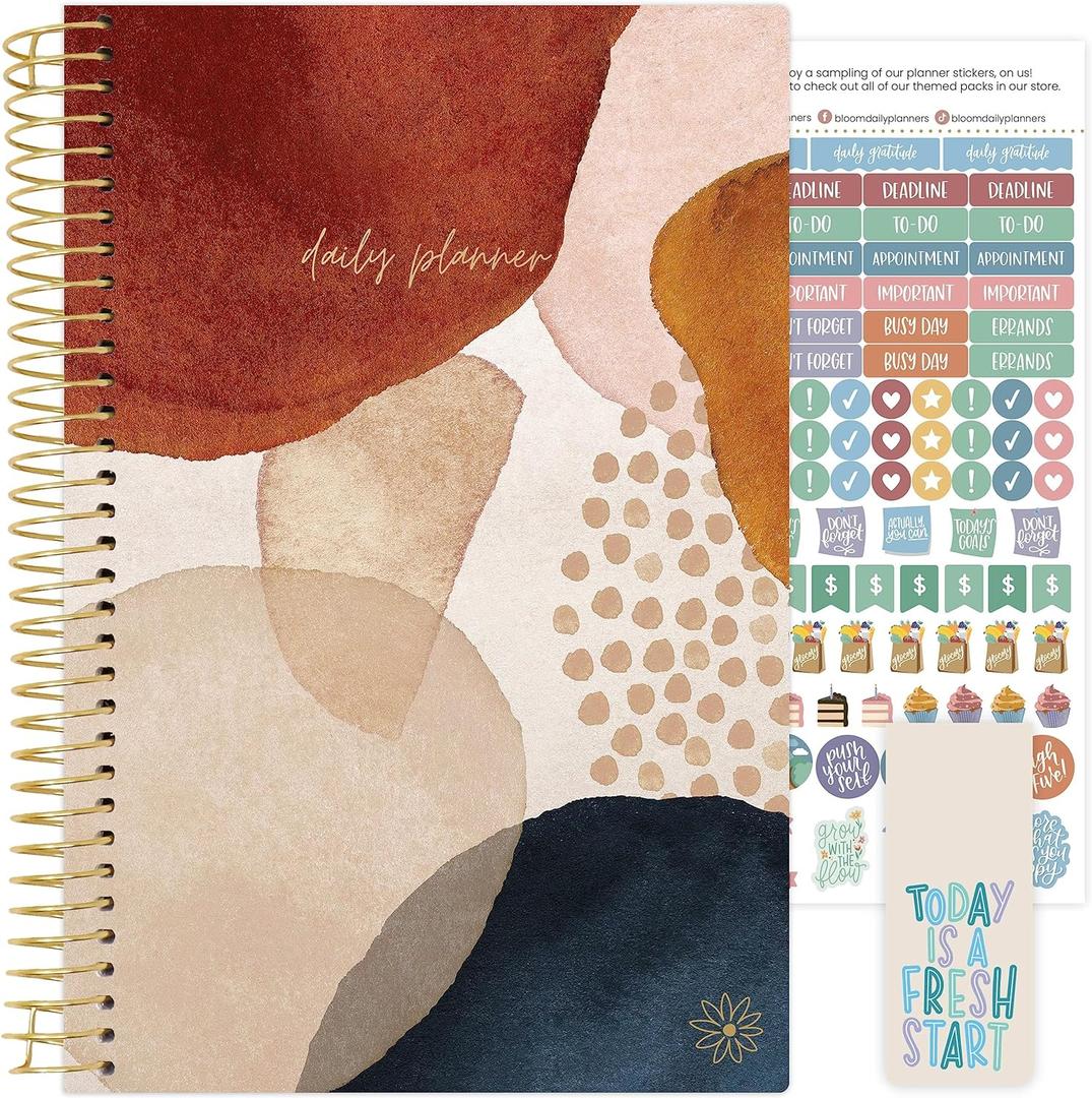 bloom daily planners UNDATED Weekly & Monthly Calendar Planner - Start Anytime (5.5 x 8.25) - Earthy Abstract, Blue
