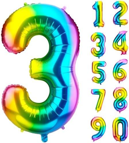 DecorWoo 40 inch Rainbow Number 3 And 5 Balloon, Colorful Gradient Number 3 Birthday Balloons, Large Number Foil Balloons for Party Supplies Wedding Anniversary Events Decorations, Pack Of 4 