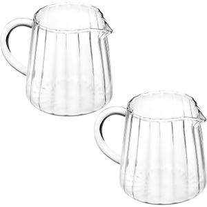  High Borosilicate Glass Creamer Pitcher  - Durable Heat Resisting Milk Jug with Drip-Free Spout, Comfort-Grip Handle and Chic Wave Design - Dishwasher and Microwave Safe