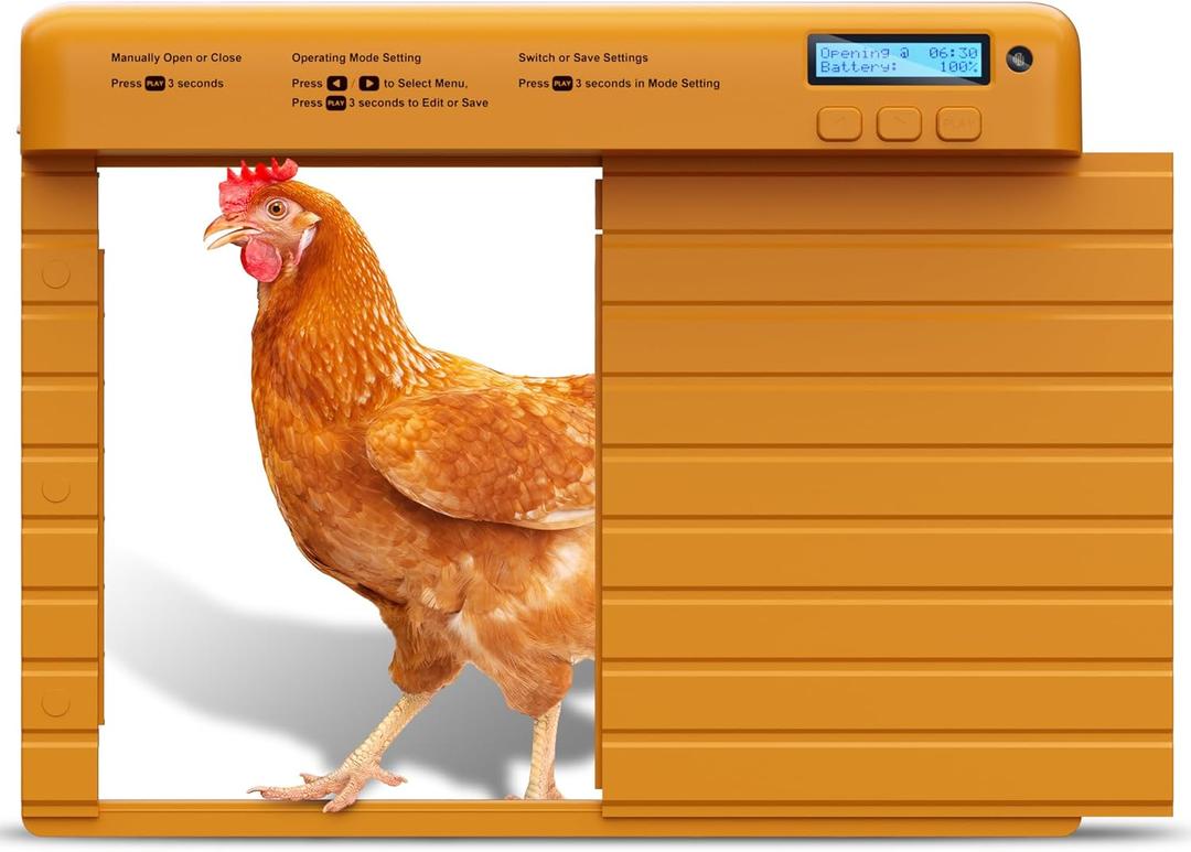 Automatic Chicken Coop Door Battery Powered, Chicken Door with Timer & Light Sensor, Chicken Coop Door with Anti-Pinch Feature
