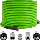 PWACCS Pressure Washer Hose 50 FT x 1/4", Power Washer Hose Kink Resistant, Universal High-Pressure Washing Extension Hoses Replacement, Compatible with M22 Stainless Steel Fittings, 3600 PSI, Green (50 FT/Upgraded Fittings)