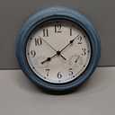 12 Inch Outdoor Clock with Thermometer and Hygrometer Combo, Waterproof Indoor Outdoor Wall Clocks for Patio, Pool, Garden, Bathroom Decor- Blue