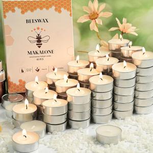 24 Packs Natural Beeswax Tealight Candles,100% Pure White Beeswax Candles,4 Hour Burn Time Organic Tea Lights Candle,Burn Clean Bees Wax Candle Bulk Smokeless Tea Lights for Purify The Air
