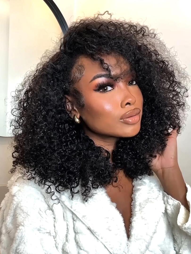 Kinky Curly Half Wig Human Hair 3-in-1 Flip Over, Headband & Drawstring Half Wigs for Black Women, 18 Inch, Seamless Glueless Wear & Go, Beginner Friendly, 180% Density Natural Curly Volume