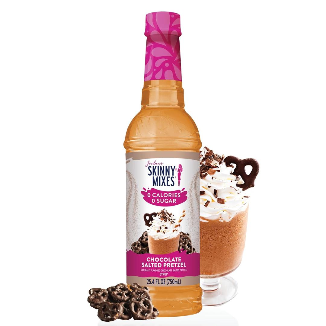 Jordan's Skinny Mixes Syrups Sugar Free Coffee Syrup, Chocolate Covered Pretzel Syrup Flavor, Zero Calorie Flavoring for Latte, Protein Shake, Cocktail & More, Gluten Free, Keto Friendly, 25.4 Fl Oz, 1 Pack (EXP 06/06/26)