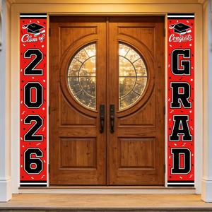 4 x 2026 Graduation Decorations,Congrats Grad Banner Backdrop for Class of 2026 Decorations- Red Graduation Party Decorations