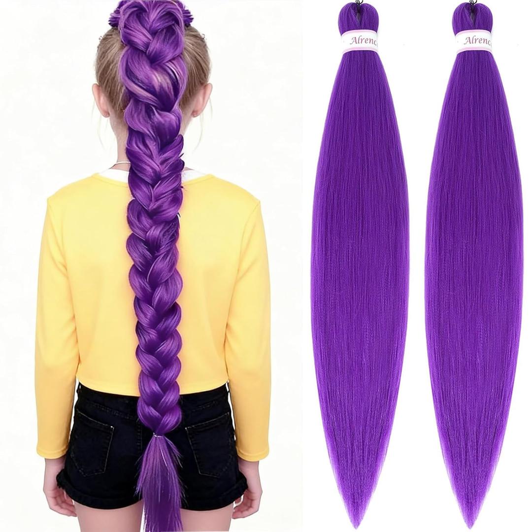 Alrence Purple Braiding Hair Pre Stretched Long Braid 30 Inch 2 Packs Professional Braiding Hair Extensions Synthetic Crochet Twist Braids (30 Inch, Purple)