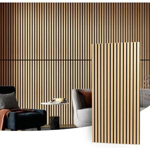 Art3d 2 Wood Slat Acoustic Panels for Wall and Ceiling - 3D Fluted Sound Absorbing Panel with Wood Finish - Oak, 2pcs - 47.223.6in.