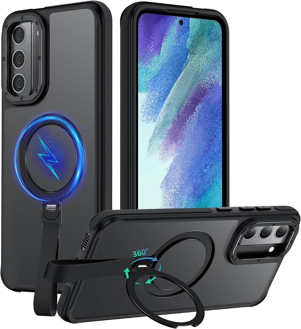 for Samsung Galaxy S21 FE Phone Case with 360° Spin Magnetic Stand-Finger Strap, [Fit for MagSafe][Mil-Grade Protection] Non-Slip Shockproof Ring Holder Matte for S21 FE 5G Case (Black)