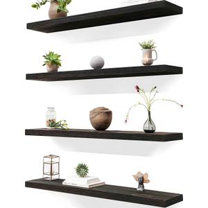 24 Inch Brown Wood Floating Shelves for Wall Rustic Wall Shelf for Bedroom Living Room Set of 4, 24Incn